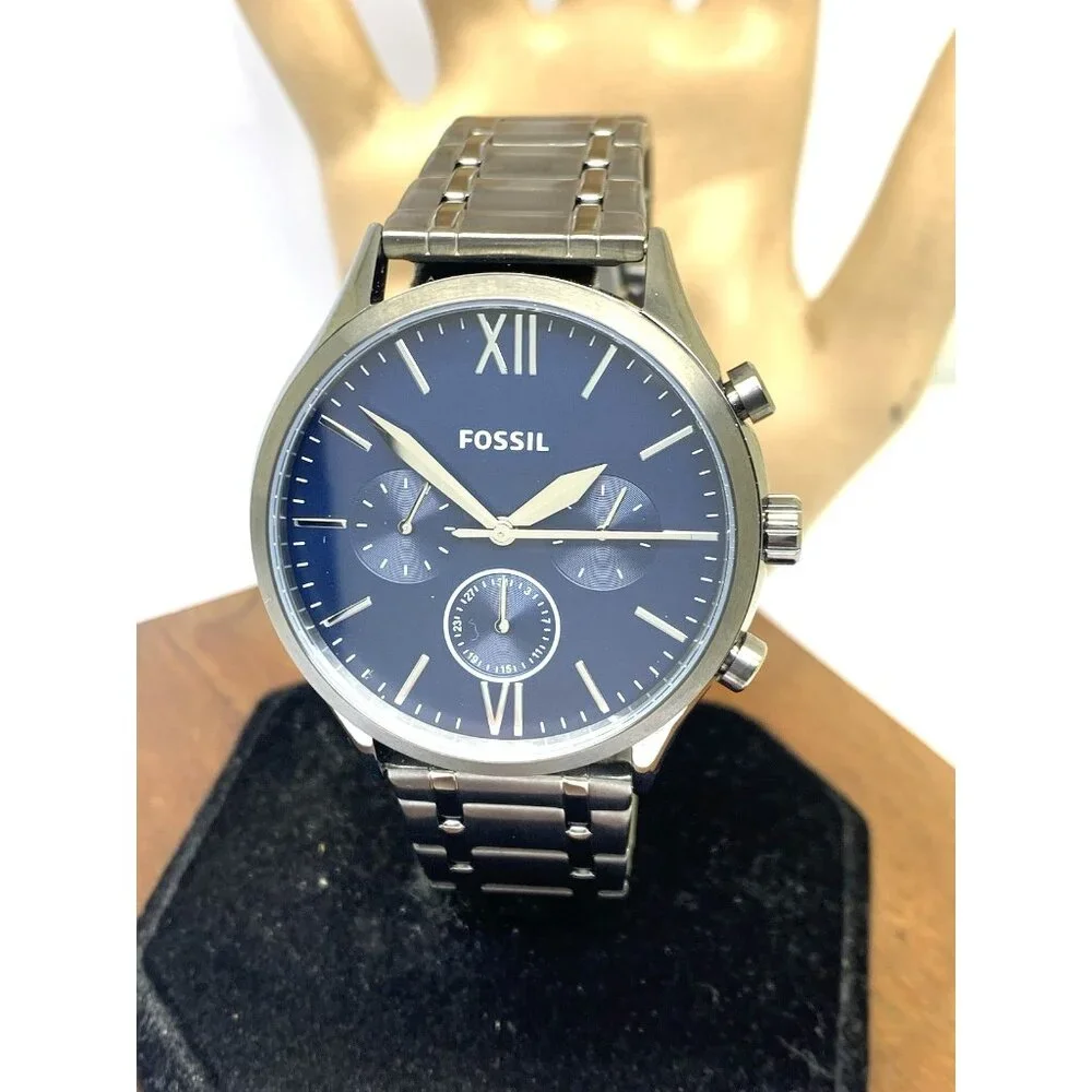 Fossil Men's Watch BQ2401 Quartz Blue Dial Gunmetal Stainless Steel 44mm